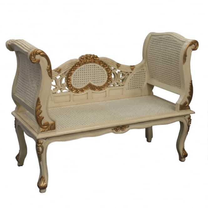 Rattan Antique French Style Sofa Ivory & Gold